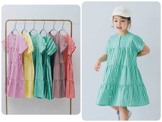 日本童裝 p.prem#r 2Way 雙面兩穿 前後條紋襯衫連身裙 80-140cm 女童款 夏季 DRESSES