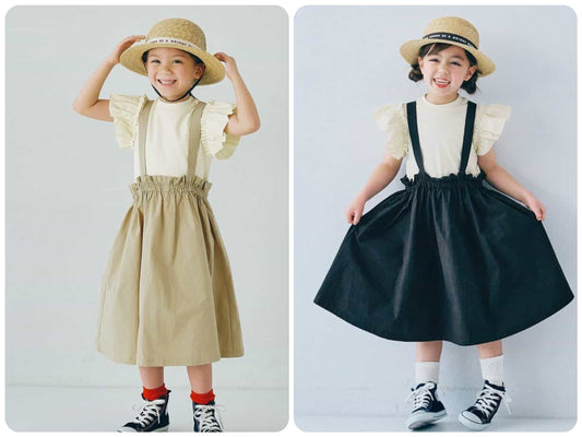 日本童裝 p.prem#r 2Way 吊帶裙＆荷葉袖上衣兩件套裝 80-140cm 女童款 夏季 TOPS SKIRTS
