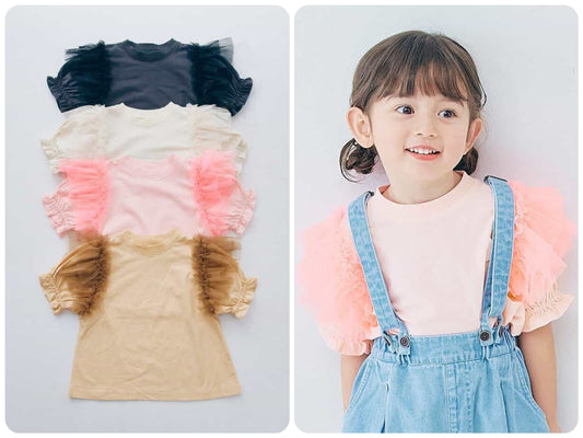 日本童裝 p.prem#r 蓬鬆薄紗泡泡袖上衣 80-140cm 女童款 夏季 TOPS
