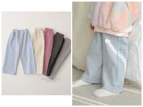 日本童裝 Ly# mine 抓毛 蕾絲邊長褲 100-140cm 女童款 冬季 PANTS