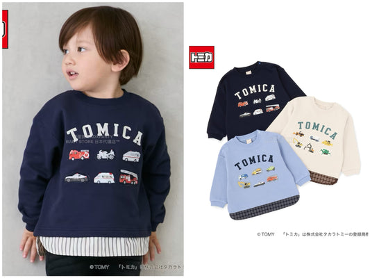 日本童裝 pe#main x TOMICA 格紋下擺衛衣 80-130cm 男童款 秋季 TOPS