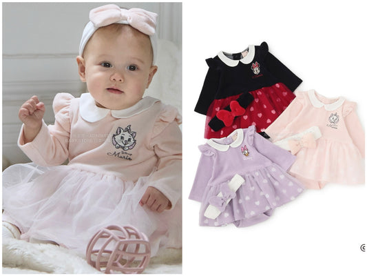 日本童裝 pe#main x Disney 拼接網紗連衣 70-80cm 女童款 初生嬰兒 秋季 Jumpsuit