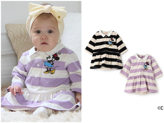 日本童裝 pe#main x Disney 間條連衣 70-80cm 女童款 初生嬰兒 秋季 Jumpsuit