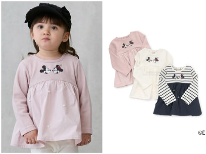 日本童裝 pe#main x Disney 珍珠拼接上衣 80-130cm 女童款 秋季 TOPS