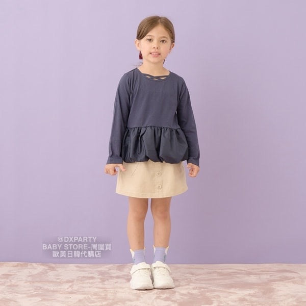 日本童裝 Ly# mine【不會變形的柔軟棉質】泡泡裙上衣 100-150cm 女童款 秋季 TOPS