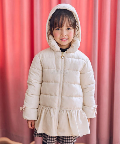 日本童裝 aF#a325 輕量保暖 夾棉荷葉邊蝴蝶結外套 可機洗 100-160cm 女童款 秋季 (適合寒冷天氣、溫度低天氣及落雪）OUTERWEAR 