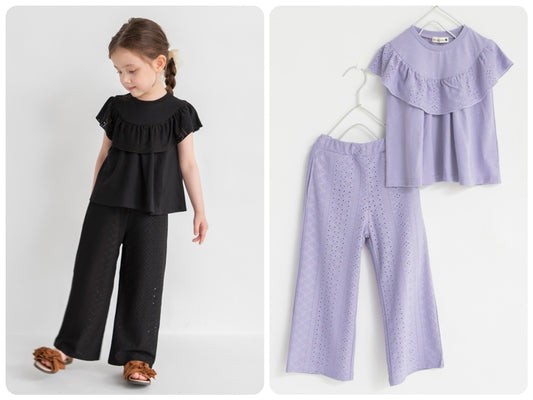 Japanese children's clothing Branches lace hollow two-piece suit 80-150cm girls summer TOPS PANTS 