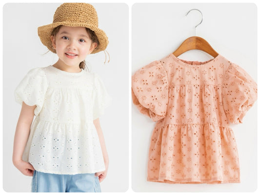 Japanese children's clothing Branches scallop silk layered waist top 90-150cm girls summer TOPS 