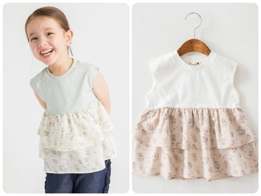 Japanese children's clothing Branches printed layered vest 80-150cm girls summer TOPS 