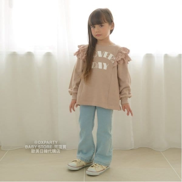 日本童裝 Ly# mine 蕾絲袖上衣 100-150cm 女童款 秋季 TOPS 新年紅