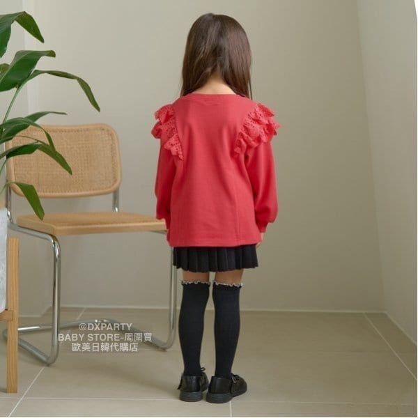 日本童裝 Ly# mine 蕾絲袖上衣 100-150cm 女童款 秋季 TOPS 新年紅