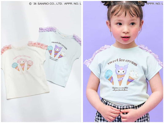 日本童裝 apres les cours x Sanrio  接觸冷感 雪糕圖案上衣 80-140cm 女童款 夏季 TOPS