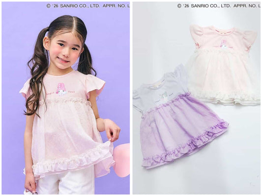 日本童裝 apres les cours x Sanrio  接觸冷感 薄紗拼接上衣 80-140cm 女童款 夏季 TOPS
