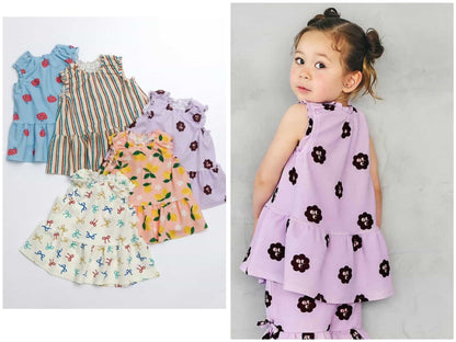 日本童裝 apres les cours 印花荷葉上衣 80-140cm 女童款 夏季 TOPS