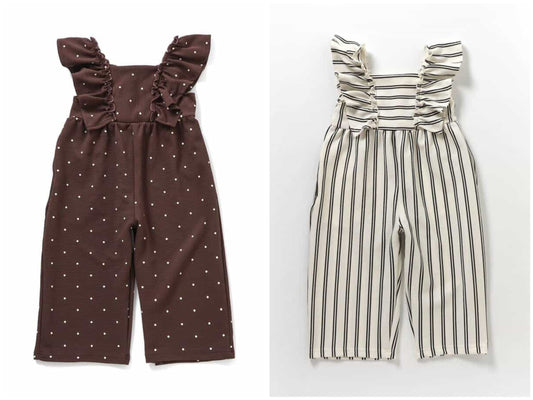 日本童裝 apres les cours 吸水速乾 條紋波點荷葉邊背帶褲 90-140cm 女童款 夏季 Jumpsuit