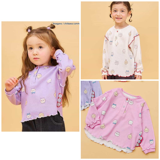 日本童裝 apres les cours x Chiikawa 華夫格亨利領上衣 80-140cm 女童款 秋季 TOPS