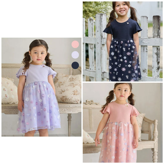 Japanese children's clothing aF#a325 Floral tulle dress 100-150cm Girls summer dresses for interviews/banquets/performances 