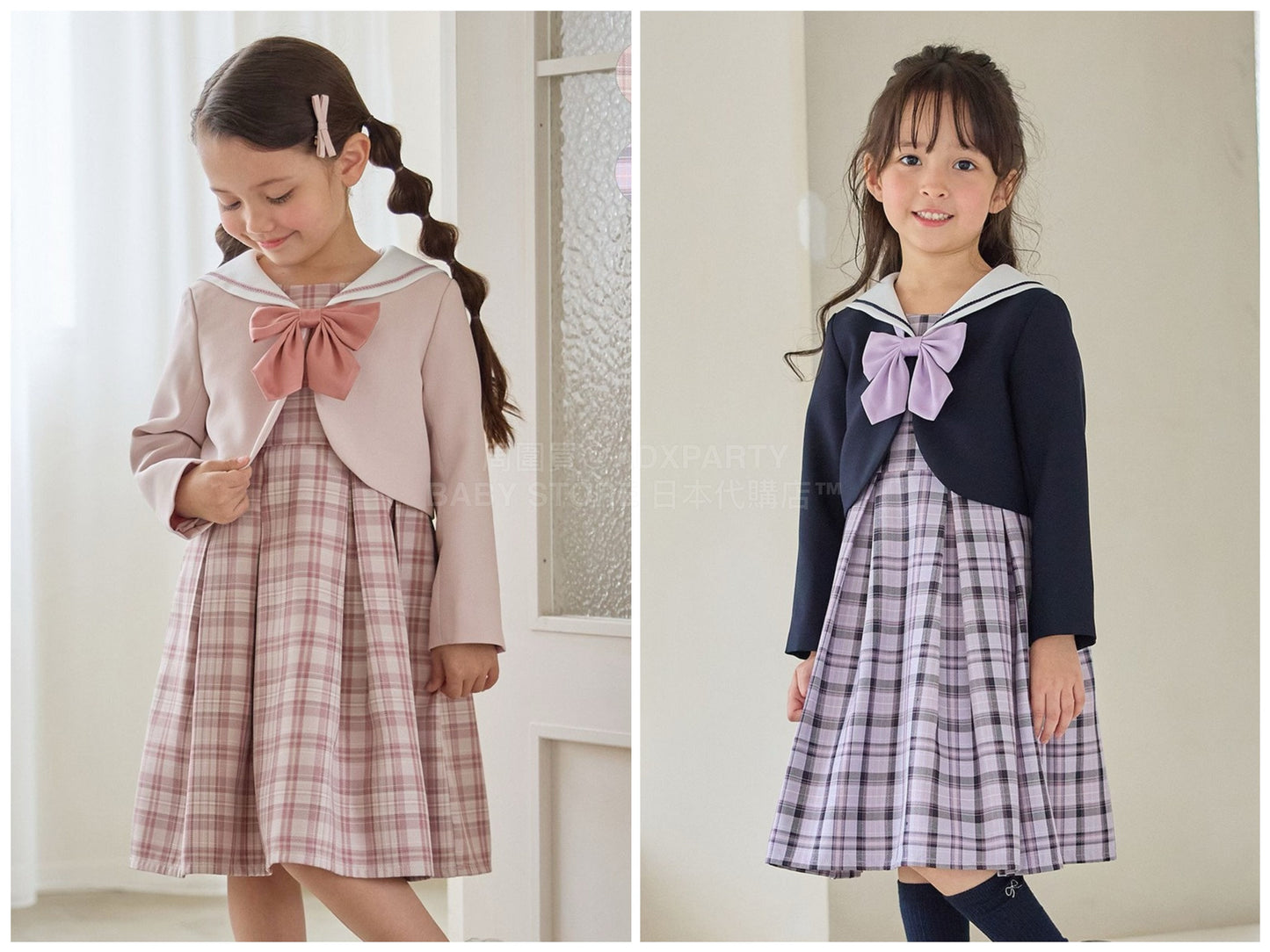 日本童裝 aF#a325 學院風外套+格子連身裙 110-130cm 女童款 冬季 OUTERWEAR  DRESSES 面試/宴會/表演