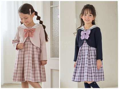日本童裝 aF#a325 學院風外套+格子連身裙 110-130cm 女童款 冬季 OUTERWEAR  DRESSES 面試/宴會/表演