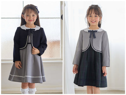 日本童裝 aF#a325 無領短外套+有領學院風連身裙 110-130cm 女童款 冬季 OUTERWEAR  DRESSES 面試/宴會/表演