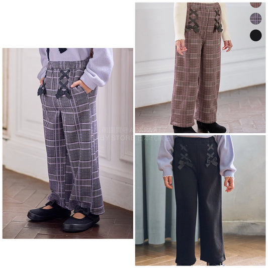 日本童裝 aF#a325 抓毛闊腳褲 110-160cm 女童款 冬季 PANTS
