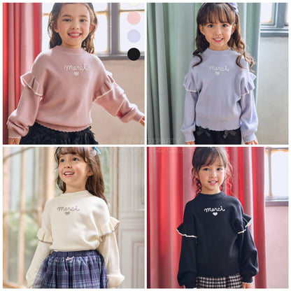 日本童裝 aF#a325 肩部荷葉邊針織毛衣 110-160cm 女童款 冬季 TOPS