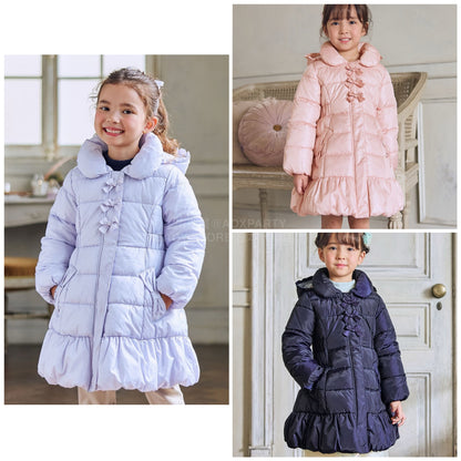 日本童裝 aF#a325 蝴蝶結夾棉泡泡長外套 110-160cm 女童款 冬季 (適合寒冷天氣、溫度低天氣及落雪）OUTERWEAR