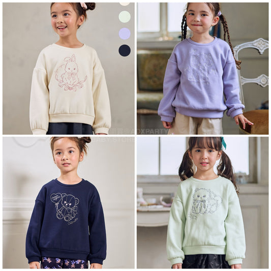 日本童裝 aF#a325 動物刺繡圖案衛衣 90-150cm 女童款 冬季 TOPS