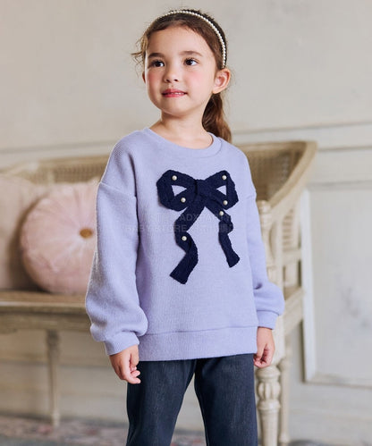 日本童裝 aF#a325 蝴蝶結針織上衣 110-160cm 女童款 冬季 TOPS