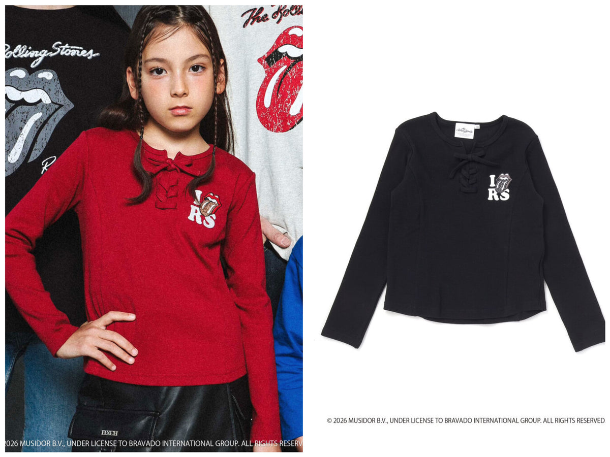 日本童裝 NEXCHIC x The Rolling Stones 繫帶羅紋上衣 110-150cm 女童款 秋季 TOPS 其他品牌童裝 聖誕紅/新年紅