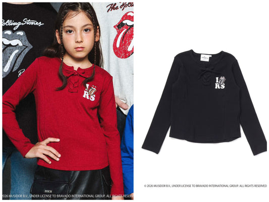 日本童裝 NEXCHIC x The Rolling Stones 繫帶羅紋上衣 110-150cm 女童款 秋季 TOPS 其他品牌童裝 聖誕紅/新年紅