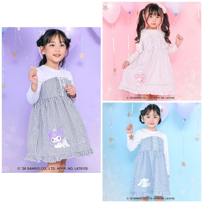 日本童裝 Slap Slip x Sanrio 格子拼接連身裙 80-130cm 女童款 秋季 DRESSES 其他品牌童裝