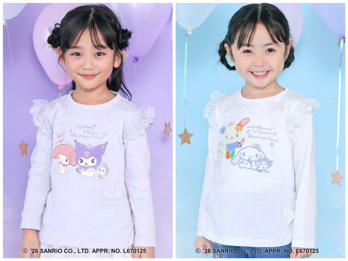 日本童裝 Slap Slip x Sanrio 肩部刺繡荷葉邊長袖上衣 80-130cm 女童款 秋季 TOPS 其他品牌童裝
