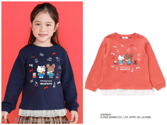 日本童裝 Slap Slip x Sanrio x 小熊學校蕾絲花邊印花上衣 80-130cm 女童款 秋季 TOPS