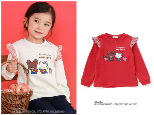 日本童裝 Slap Slip x Sanrio x 小熊學校 荷葉邊肩袖上衣 80-130cm 女童款 秋季 TOPS 聖誕紅/新年紅