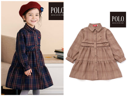 日本童裝  SLAP SLIP x POLO BCS 格紋拼接連身裙 80-130cm 女童款 秋季 DRESSES 面試/宴會/表演