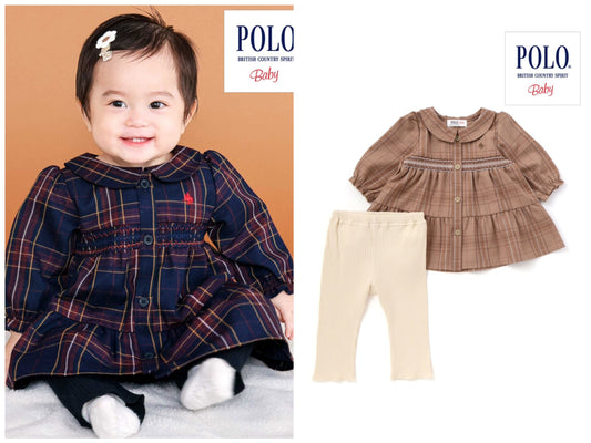 日本童裝  SLAP SLIP x POLO BCS 格仔連身裙及打底褲套裝 70-80cm 女童款 初生嬰兒 秋季 DRESSES PANTS