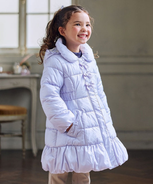 日本童裝 aF#a325 蝴蝶結夾棉泡泡長外套 110-160cm 女童款 冬季 (適合寒冷天氣、溫度低天氣及落雪）OUTERWEAR