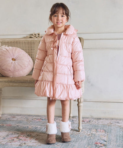 日本童裝 aF#a325 蝴蝶結夾棉泡泡長外套 110-160cm 女童款 冬季 (適合寒冷天氣、溫度低天氣及落雪）OUTERWEAR