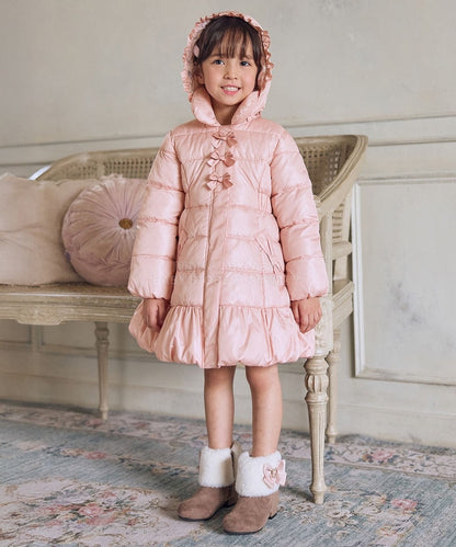 日本童裝 aF#a325 蝴蝶結夾棉泡泡長外套 110-160cm 女童款 冬季 (適合寒冷天氣、溫度低天氣及落雪）OUTERWEAR