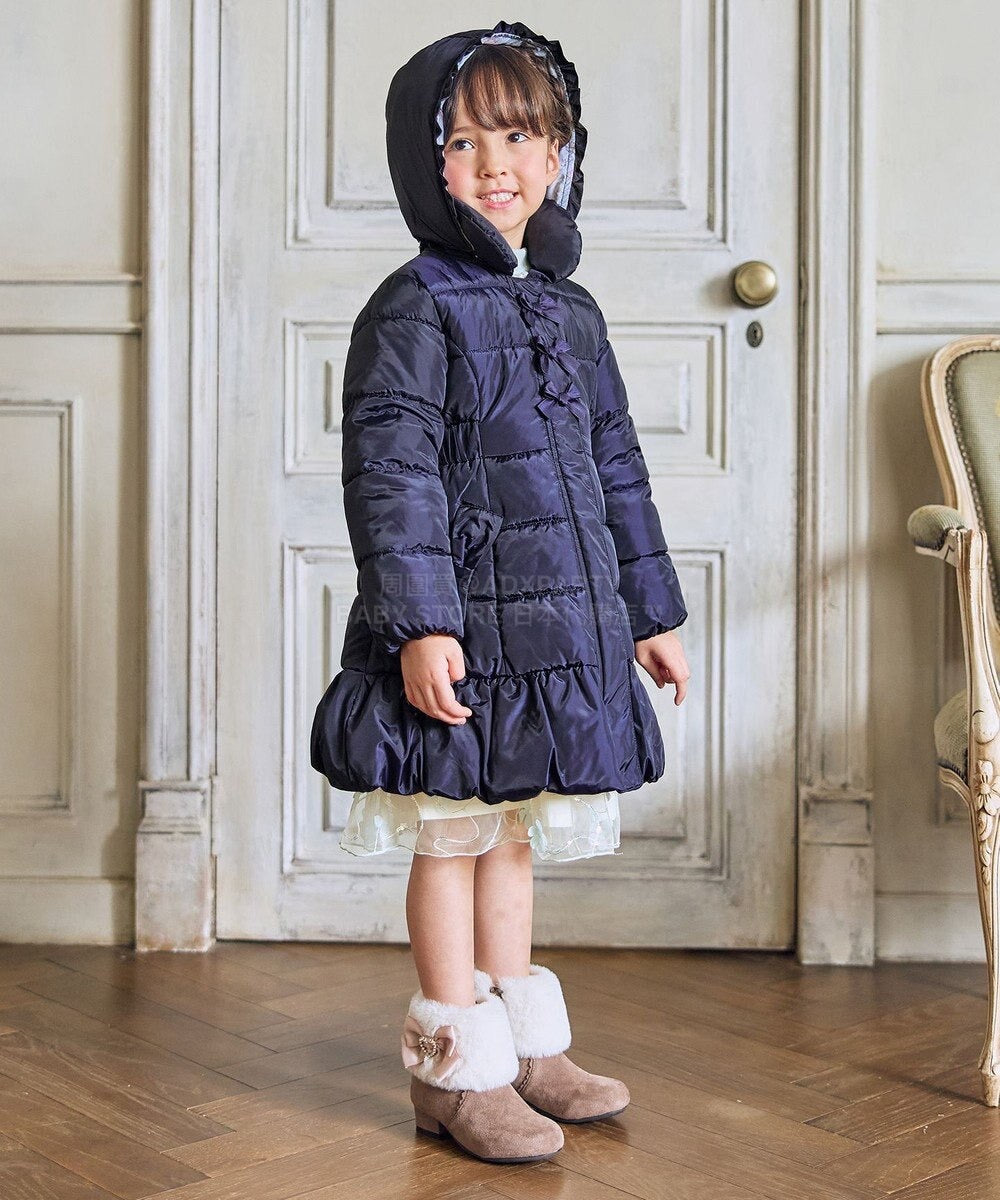 日本童裝 aF#a325 蝴蝶結夾棉泡泡長外套 110-160cm 女童款 冬季 (適合寒冷天氣、溫度低天氣及落雪）OUTERWEAR