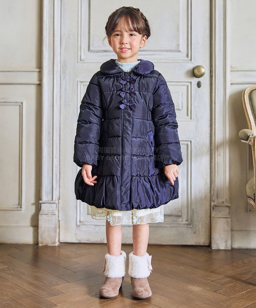 日本童裝 aF#a325 蝴蝶結夾棉泡泡長外套 110-160cm 女童款 冬季 (適合寒冷天氣、溫度低天氣及落雪）OUTERWEAR
