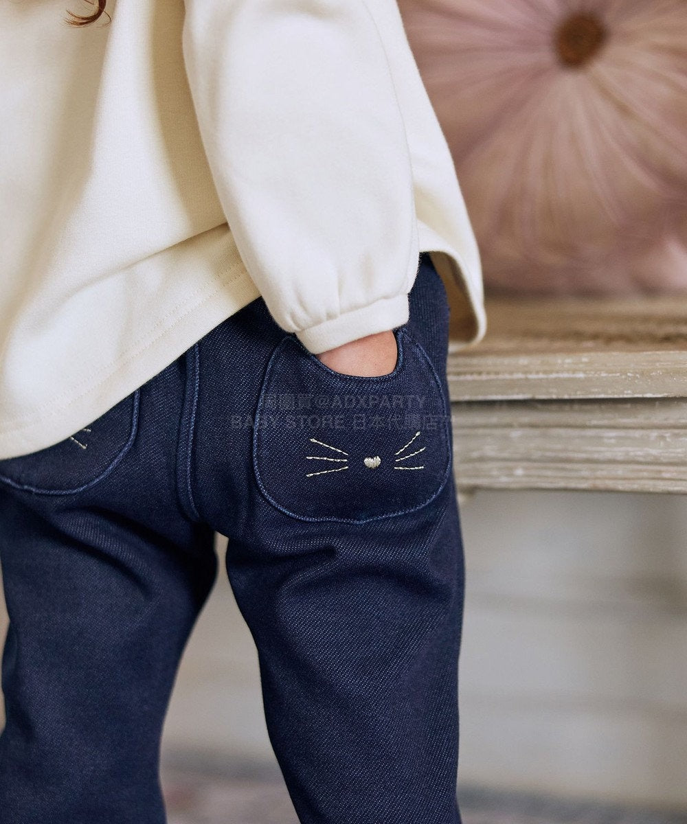 日本童裝 aF#a325 蝴蝶結抓毛長褲 90-150cm 女童款 冬季 PANTS