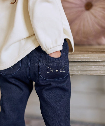 日本童裝 aF#a325 蝴蝶結抓毛長褲 90-150cm 女童款 冬季 PANTS