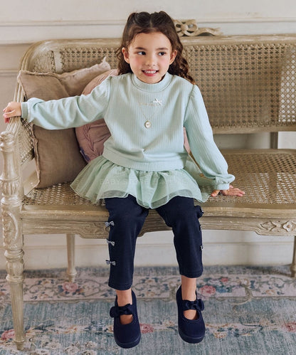 日本童裝 aF#a325 抓毛項鏈拼紗上衣 110-160cm 女童款 冬季 TOPS