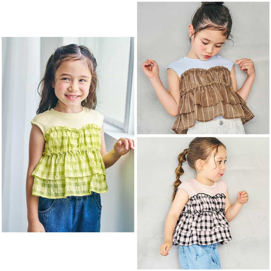日本童裝 apres les cours 無袖薄紗上衣 80-140cm 女童款 夏季 TOPS