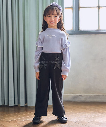 日本童裝 aF#a325 肩部荷葉邊針織毛衣 110-160cm 女童款 冬季 TOPS