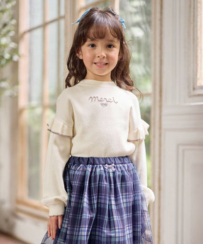 日本童裝 aF#a325 肩部荷葉邊針織毛衣 110-160cm 女童款 冬季 TOPS