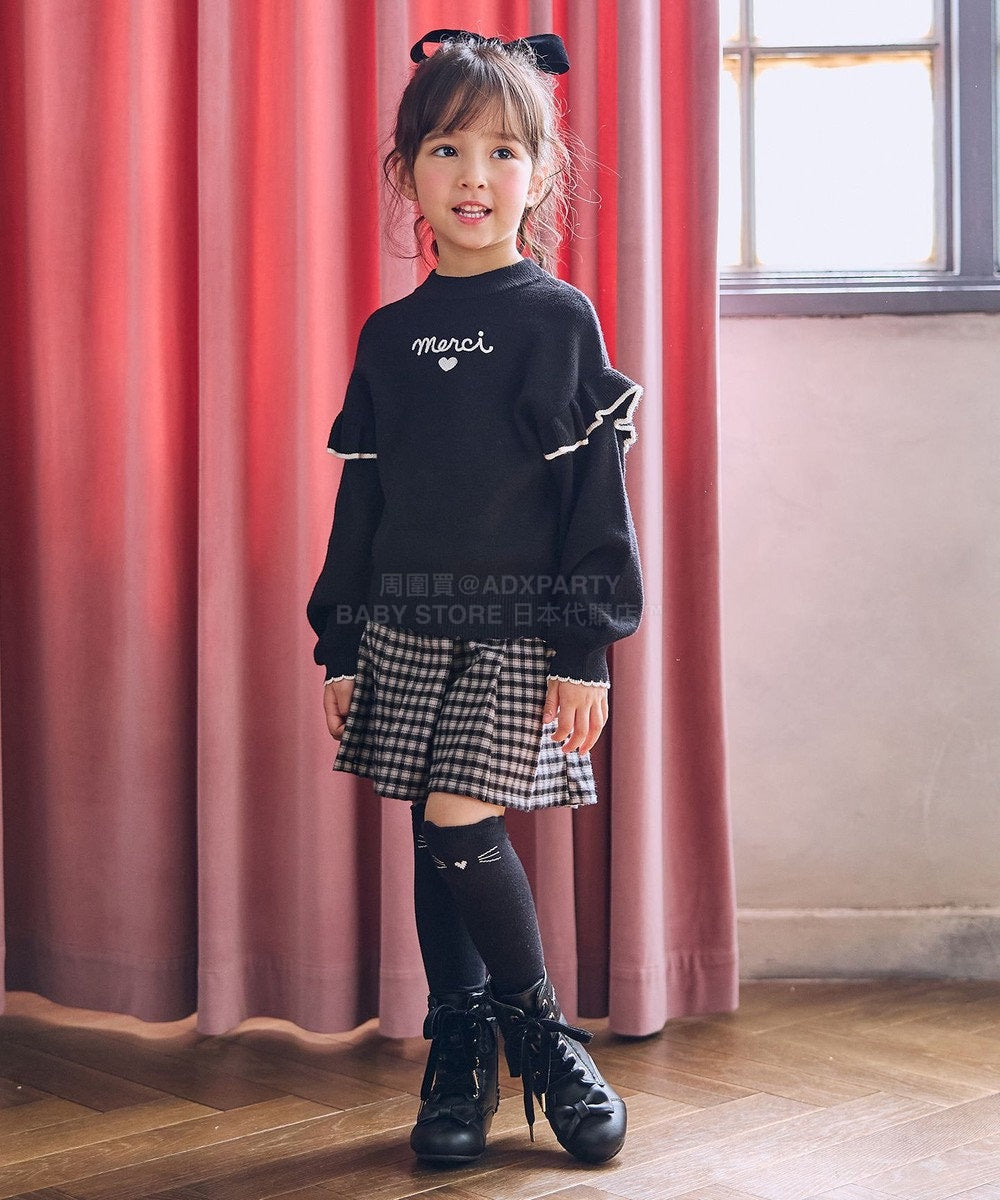 日本童裝 aF#a325 肩部荷葉邊針織毛衣 110-160cm 女童款 冬季 TOPS