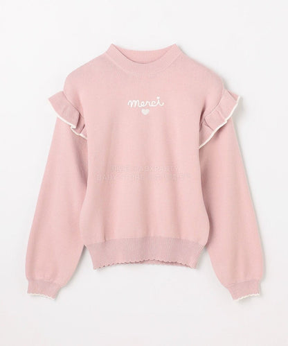 日本童裝 aF#a325 肩部荷葉邊針織毛衣 110-160cm 女童款 冬季 TOPS